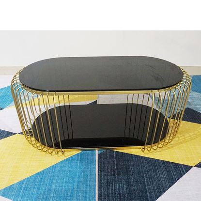 TT68065 - Bàn Sofa 2 tầng khung sắt vàng đồng mặt kính đen TT68065 - Bàn Sofa 2 tầng khung sắt vàng đồng mặt kính đen