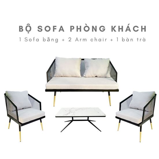 Combo bàn ghế sofa nệm vải xám CBSF68009